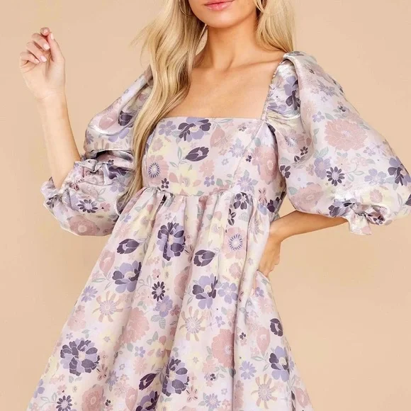 Storia Puff-Sleeve Floral Babydoll Midi Dress | Medium - Picture 2 of 10